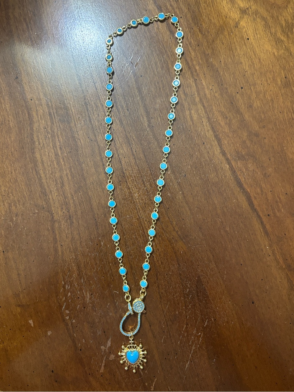 16” Turquoise carabiner necklace with turquoise heart charm